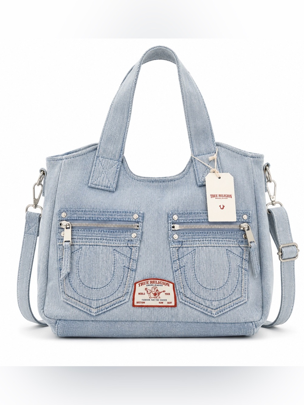 NWOT True Religion Light Wash Denim Satchel Tote Bag